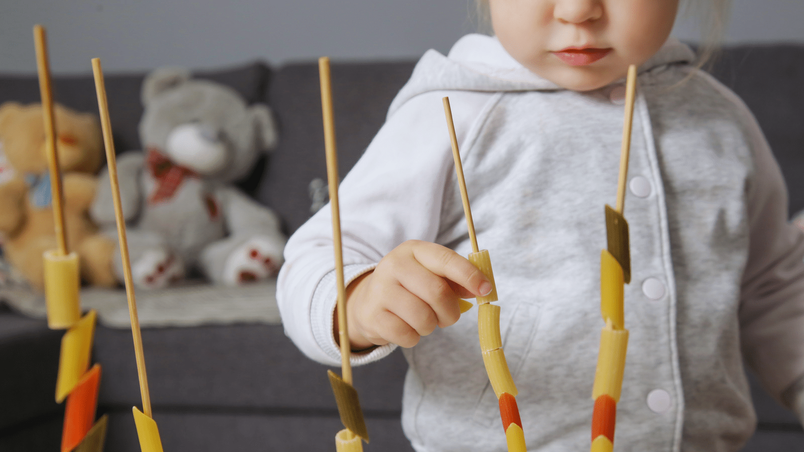 Toddler Sorting Dry Pasta