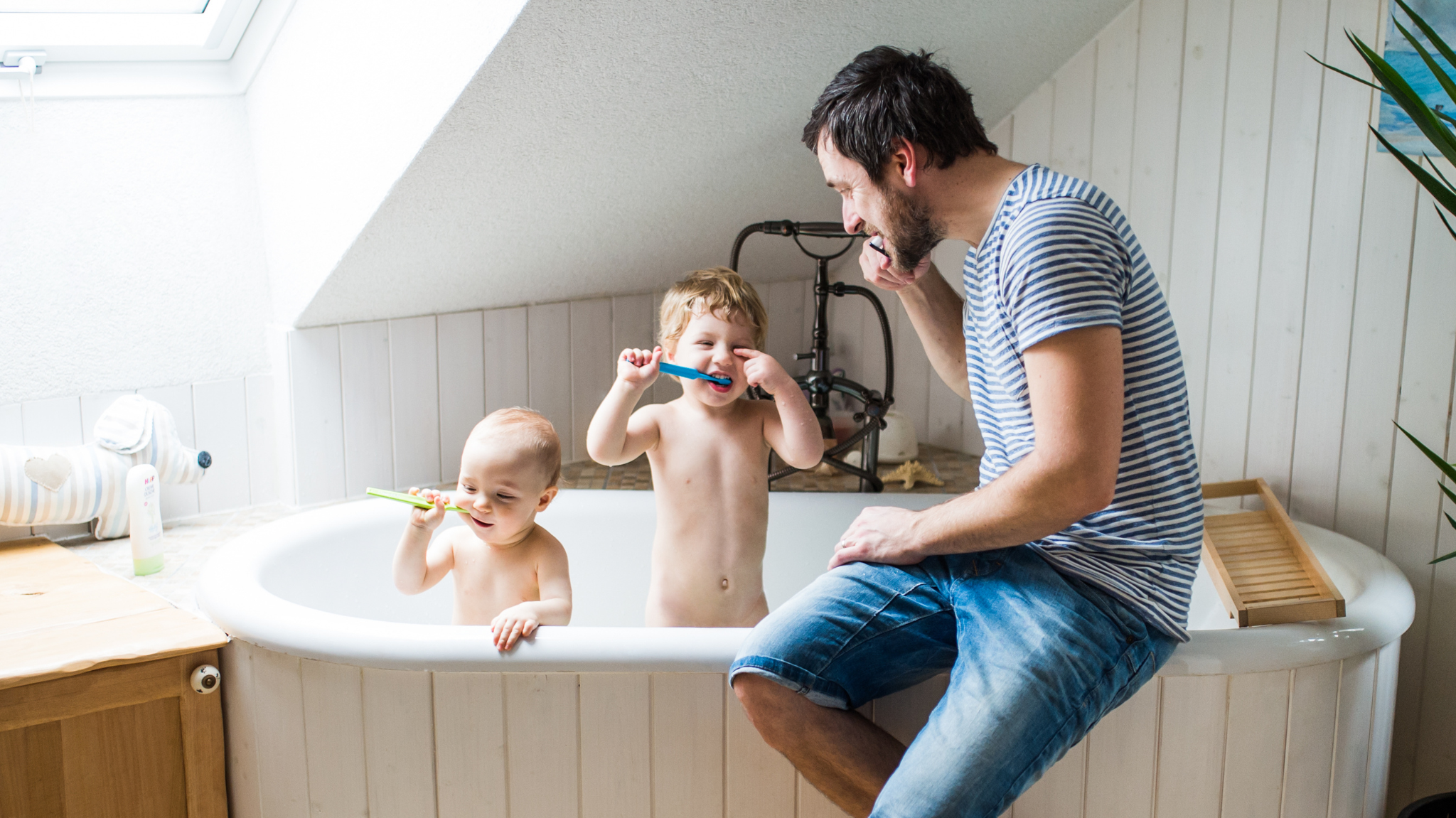 Young Kids Learning to Brush Teeth